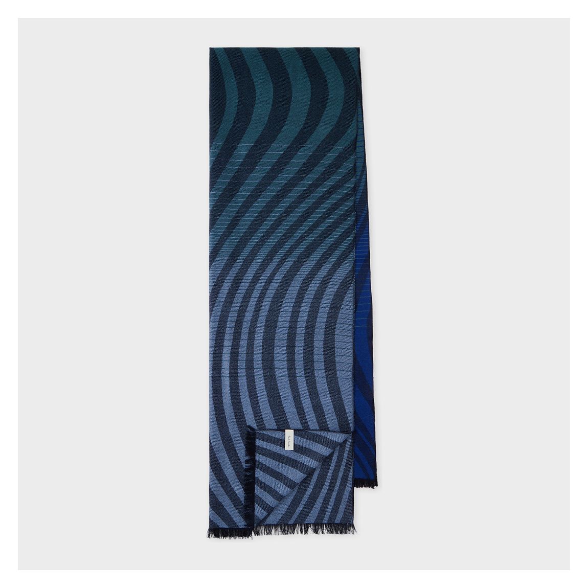 Blue/Charcoal Wave Print Wool Silk Scarf main product photo