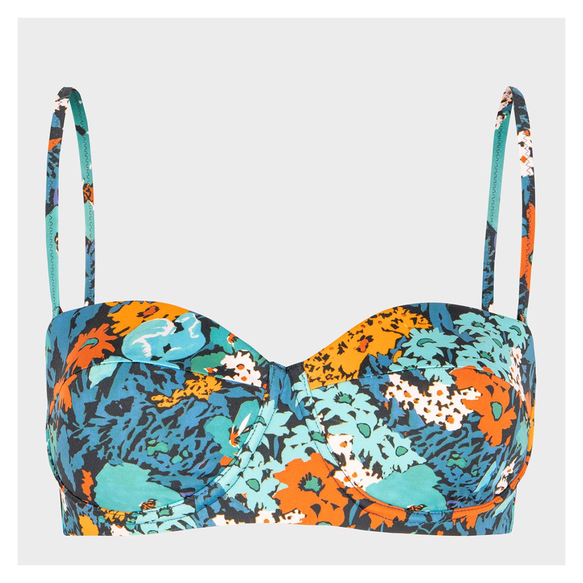 Turquoise/Yellow Floral Bikini Top main product photo