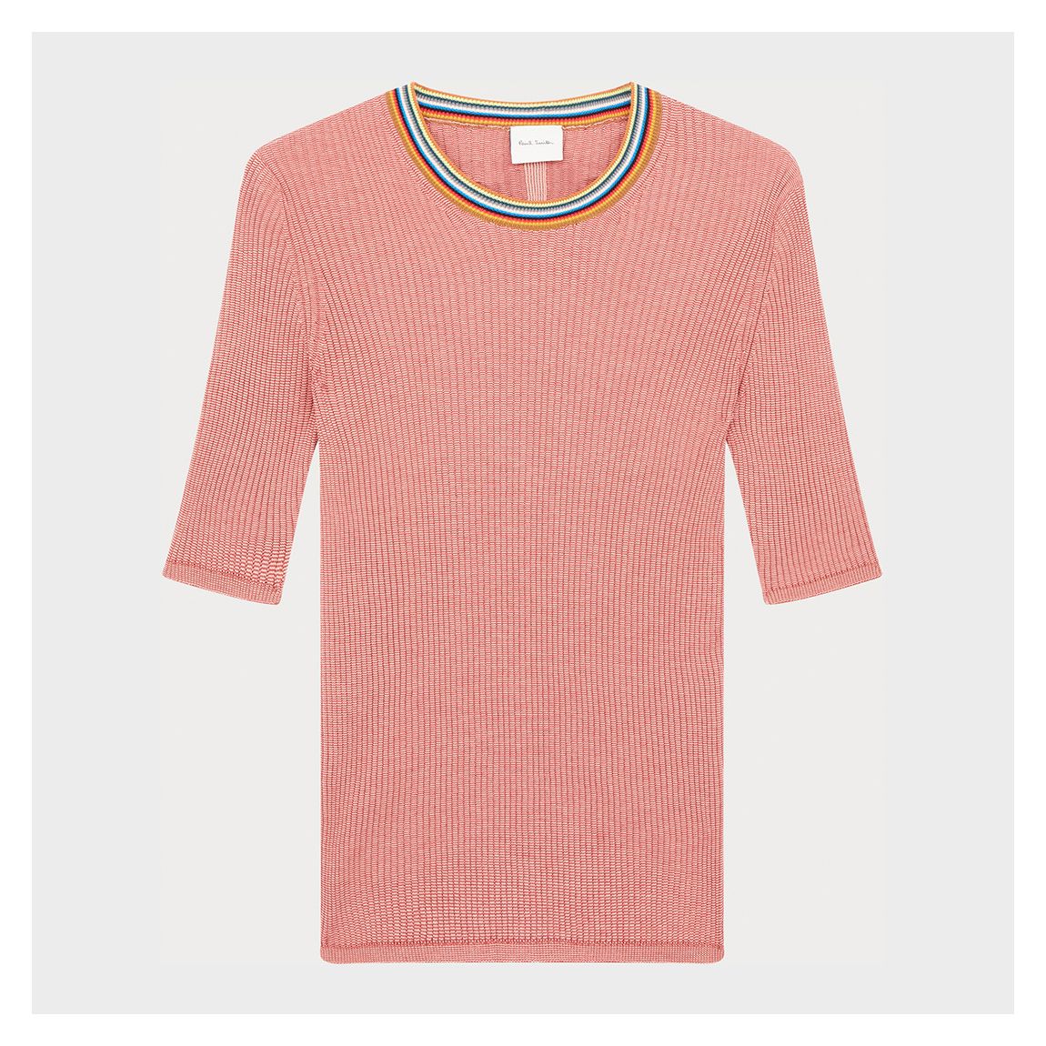 Salmon Ribbed Contrast Neck Top main product photo