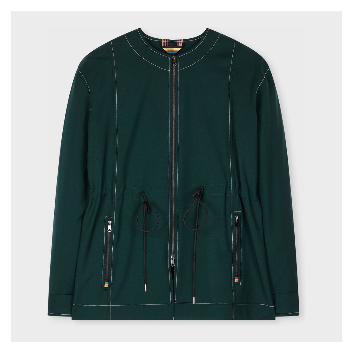 Bottle Green Drawstring Waist Wool Jacket main product photo