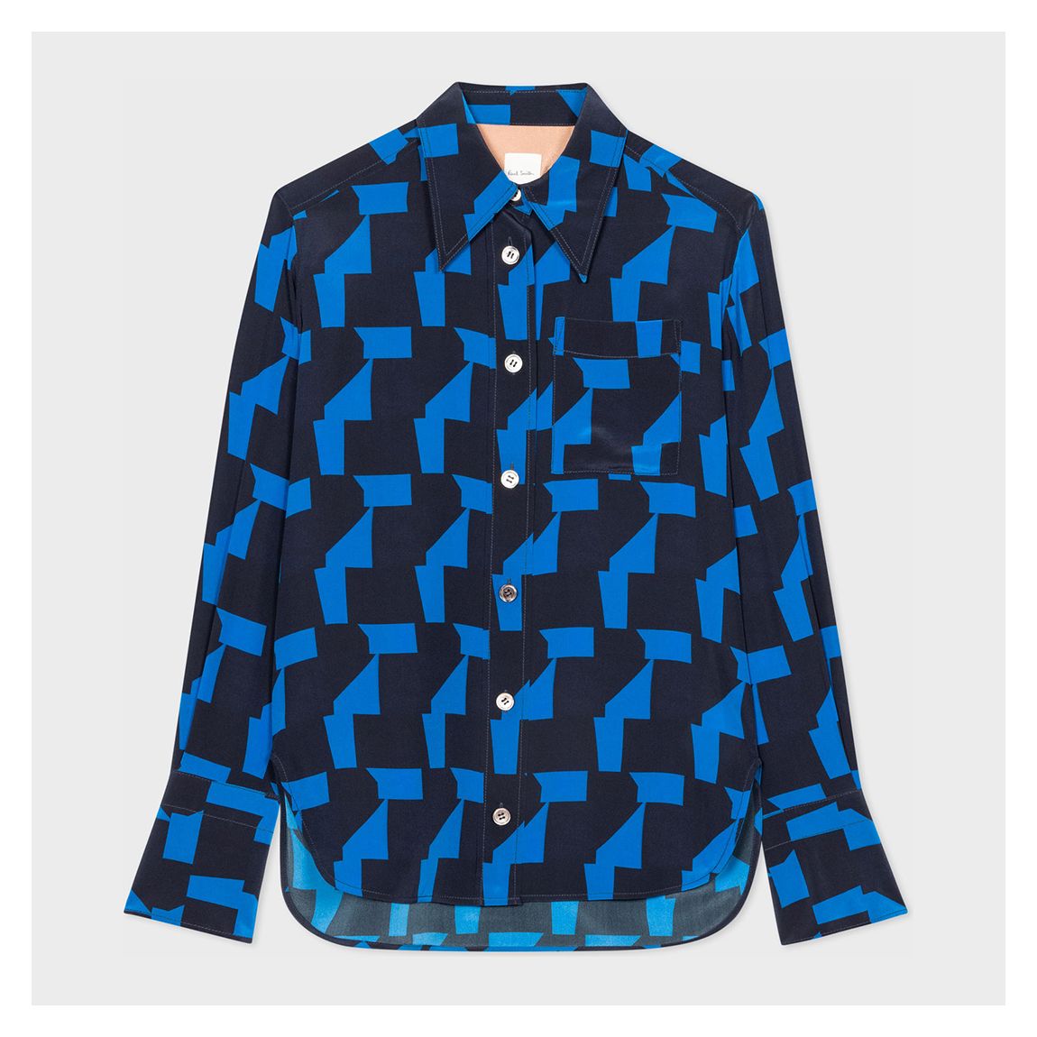 Black/Blue Geometric Print Silk Shirt main product photo