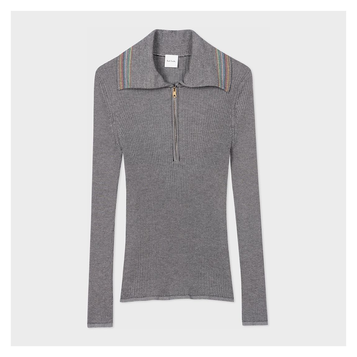 Grey Ribbed Half Zip Knit Top main product photo