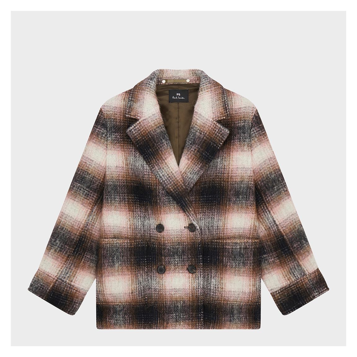 Beige/Charcoal Double-Breasted Coat main product photo