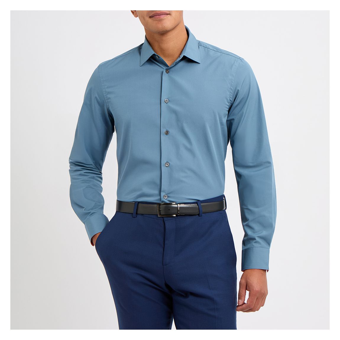 Dark Blue Tailored Fit Cotton Shirt main product photo