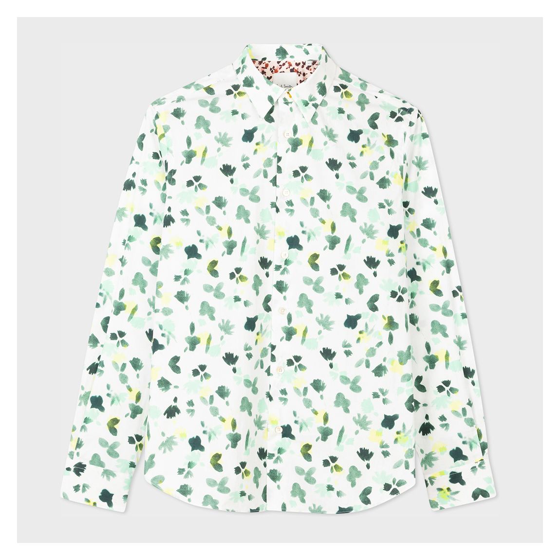 White Leaf Print Slim Fit Cotton Shirt main product photo