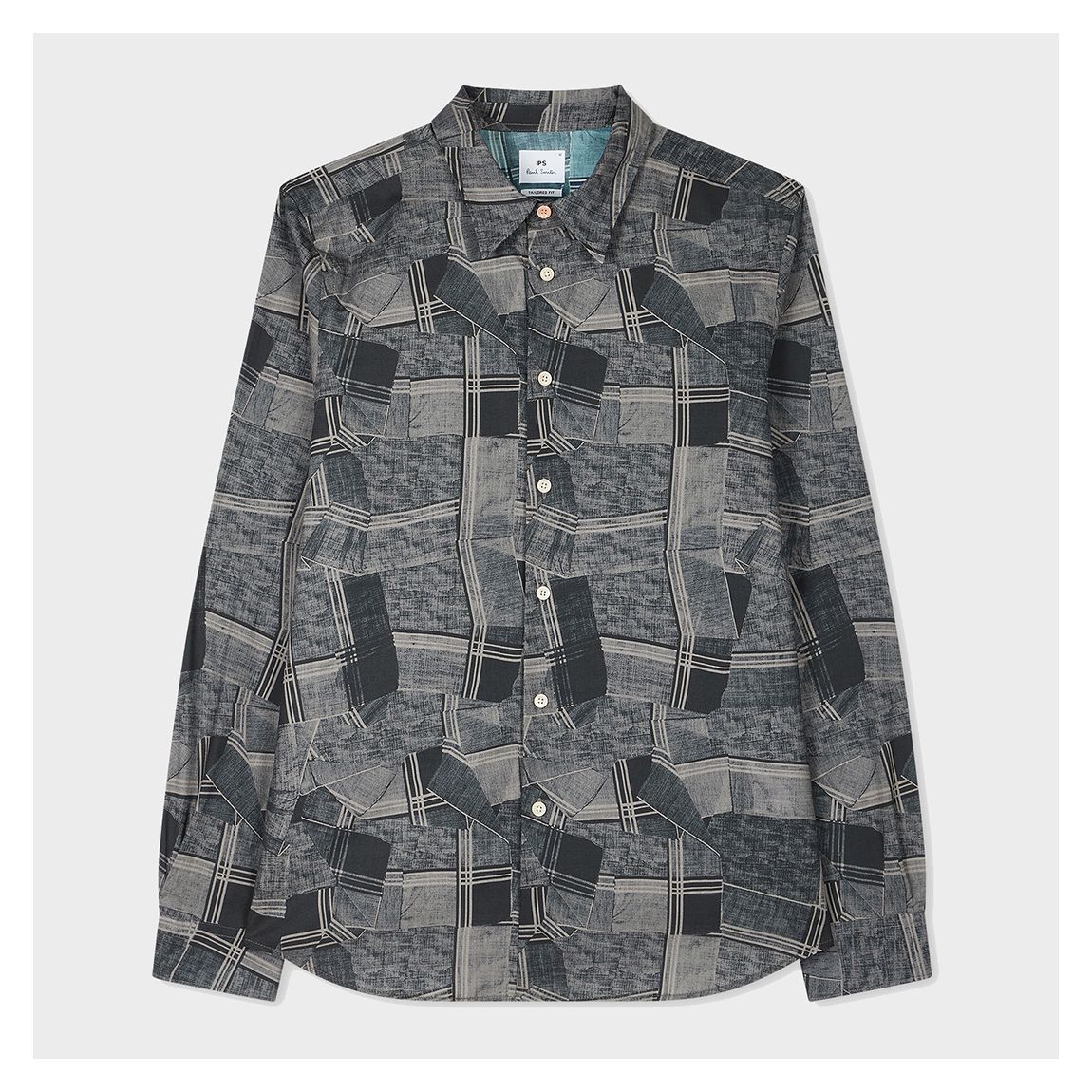 Grey Printed Cotton Tailored Fit Shirt main product photo