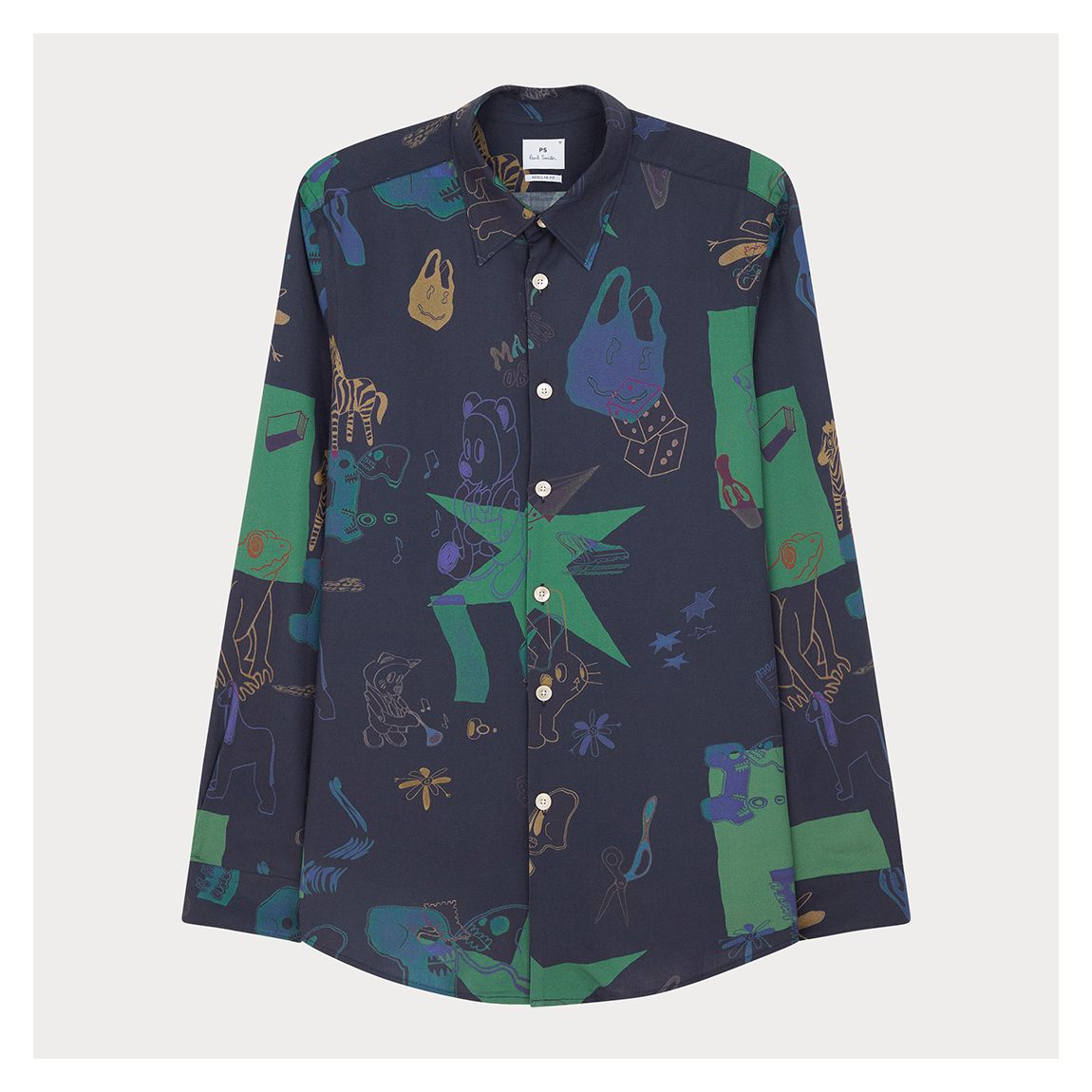 Navy Printed Cotton Regular Fit Shirt main product photo