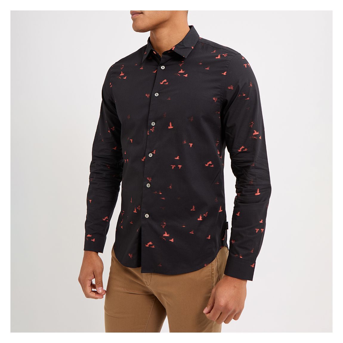 Black Slim Fit Printed Bird Shirt main product photo