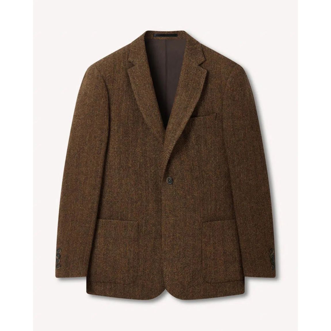 Classic Two Button Wool Jacket in Fawn Herringbone Pattern main product photo
