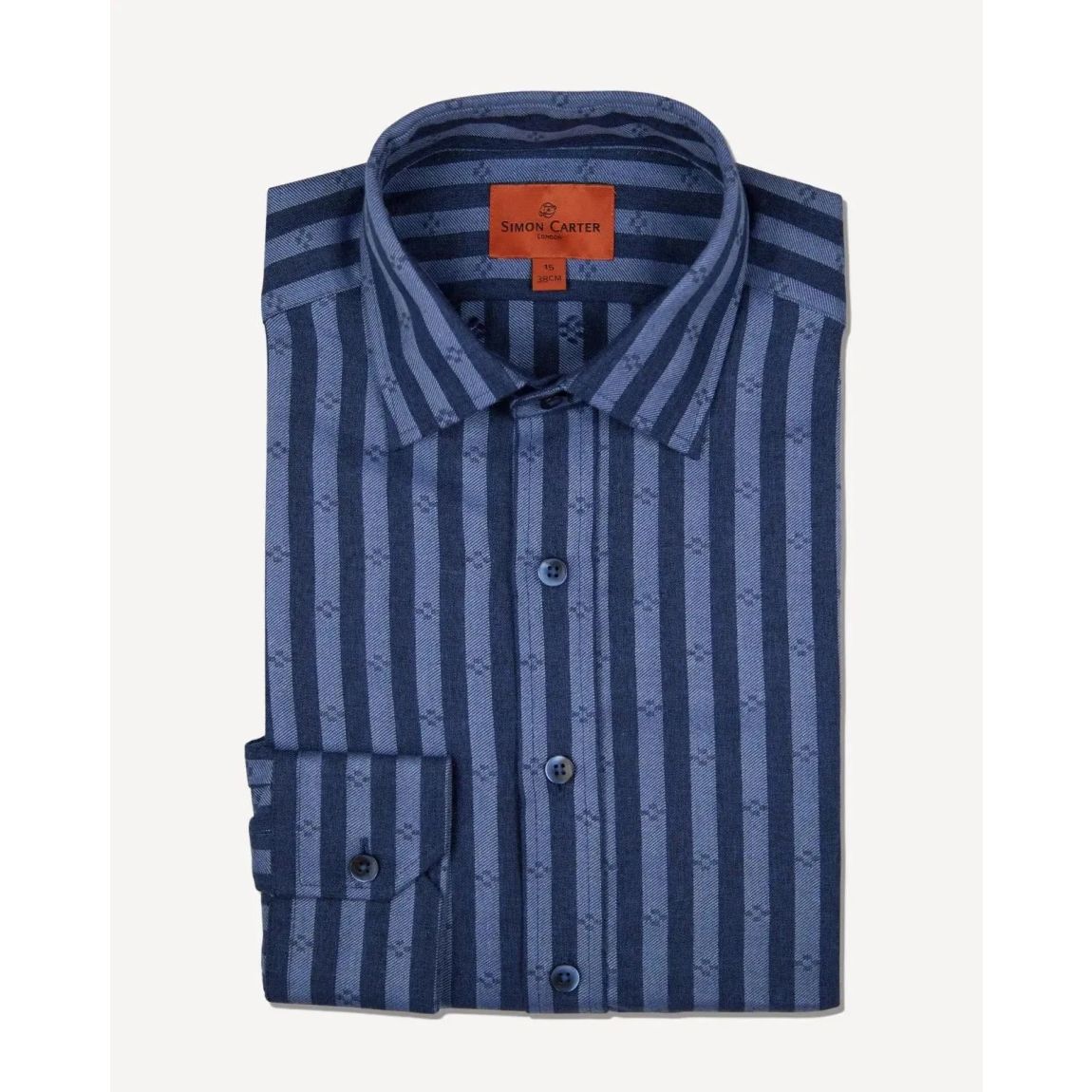 Simon Carter Navy and Blue Tailored Fit Bold Stripe Shirt main product photo