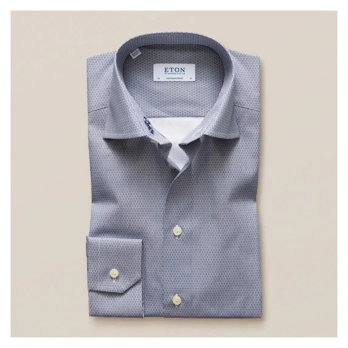 ETON Navy Blue Contemporary Fit Micro Flower Tile Shirt main product photo