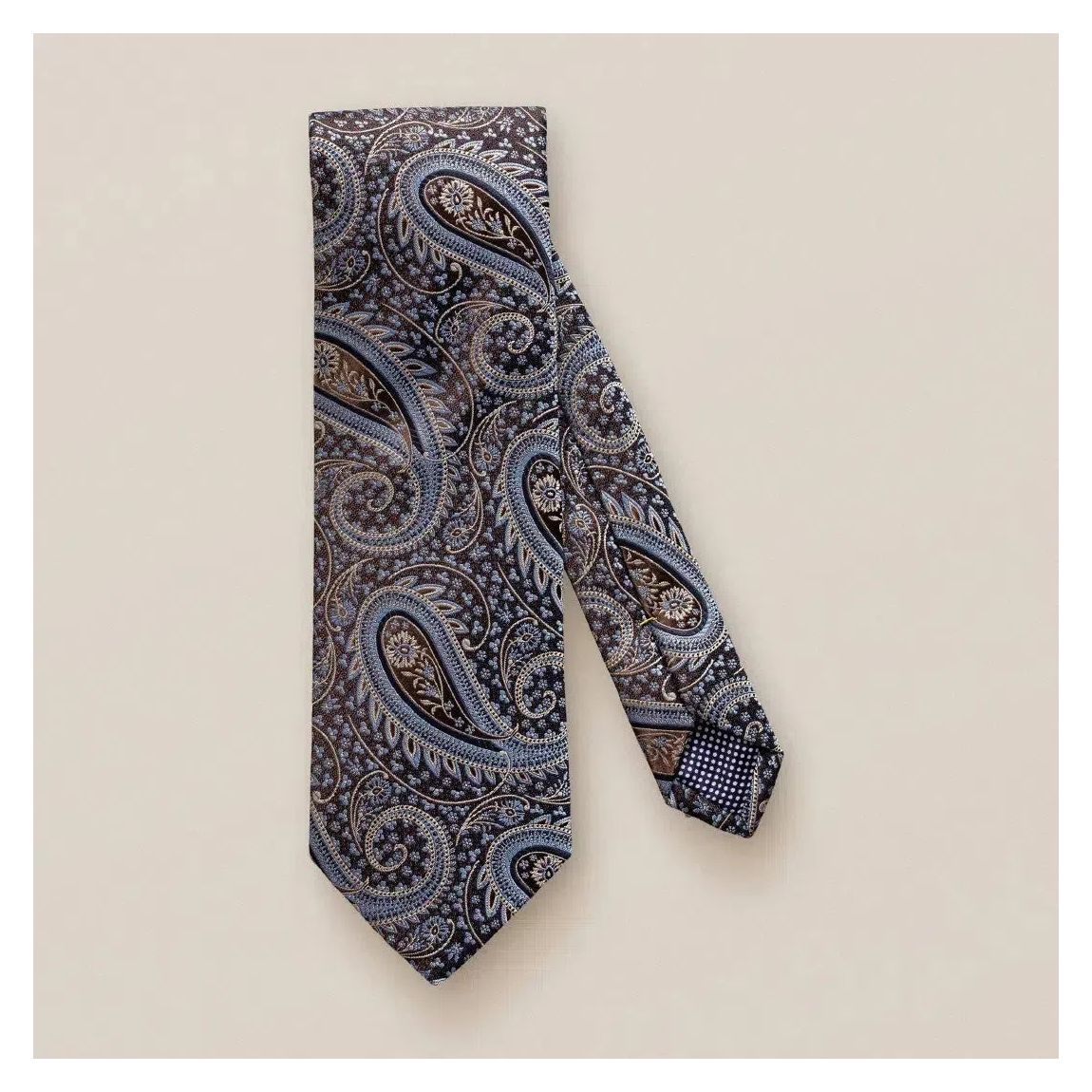 Eton Dark Brown Silk Tie with Embroidered Paisley Pattern main product photo
