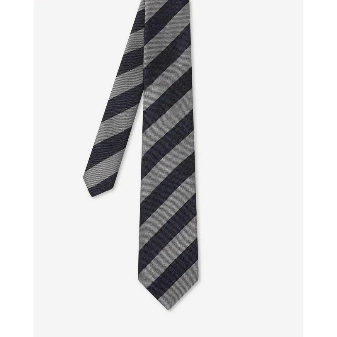 Charlie Allen Luxury Navy and Silver Woven Club Stripe Tie main product photo