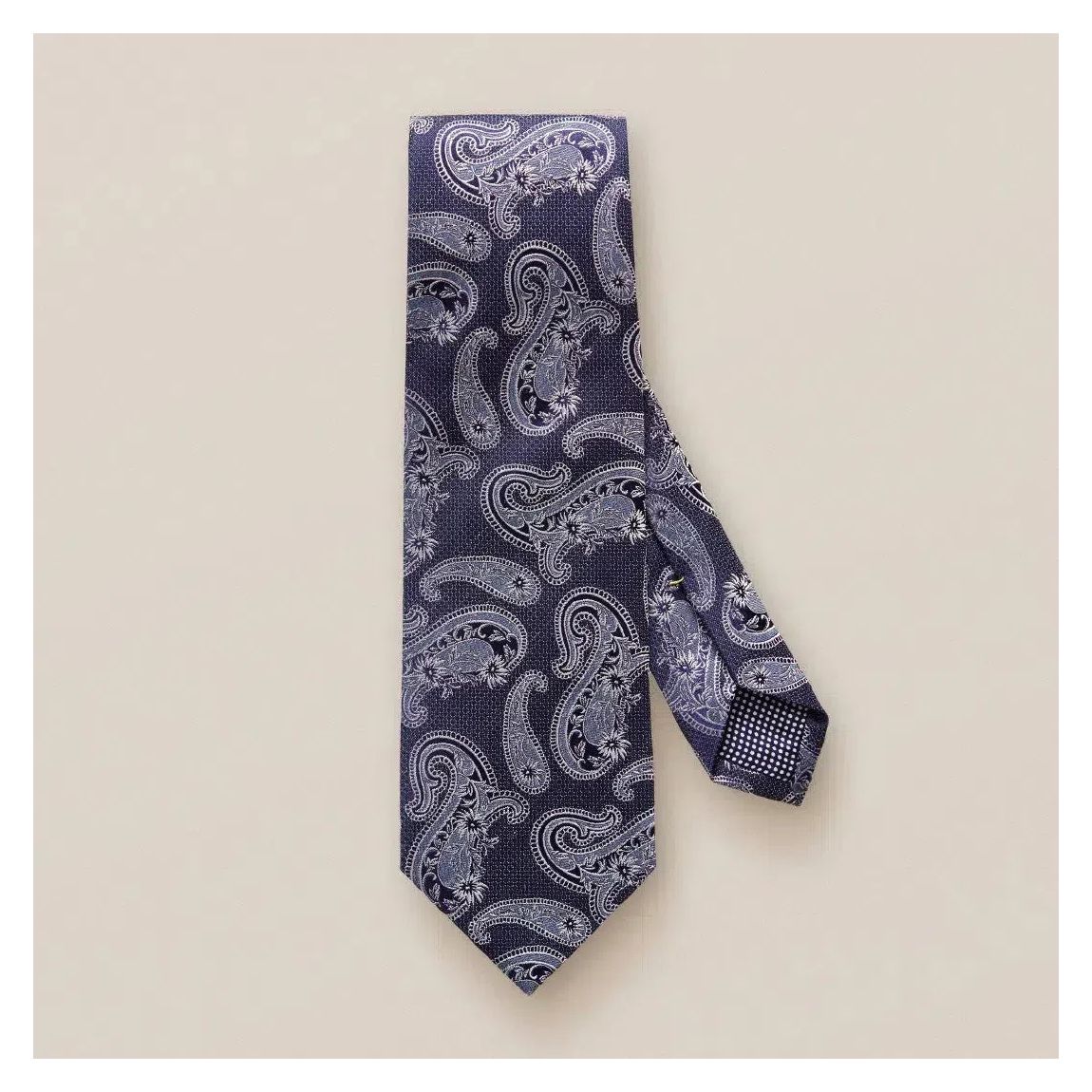 Eton Navy Blue Paisley Pattern Silk and Linen Blend Tie main product photo