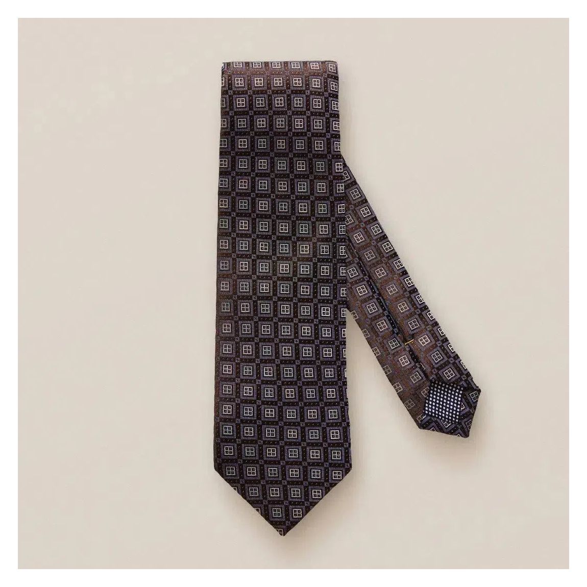 Eton Brown Silk Tie with Square Tile Pattern for Classic Style main product photo