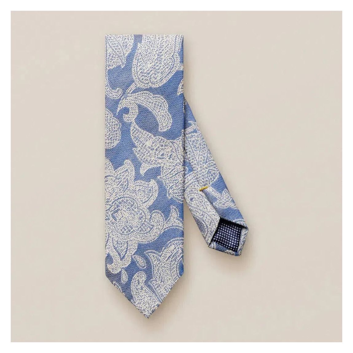Eton Floral Patterned Tie in Dark Blue and Cream - Silk and Cotton Blend main product photo