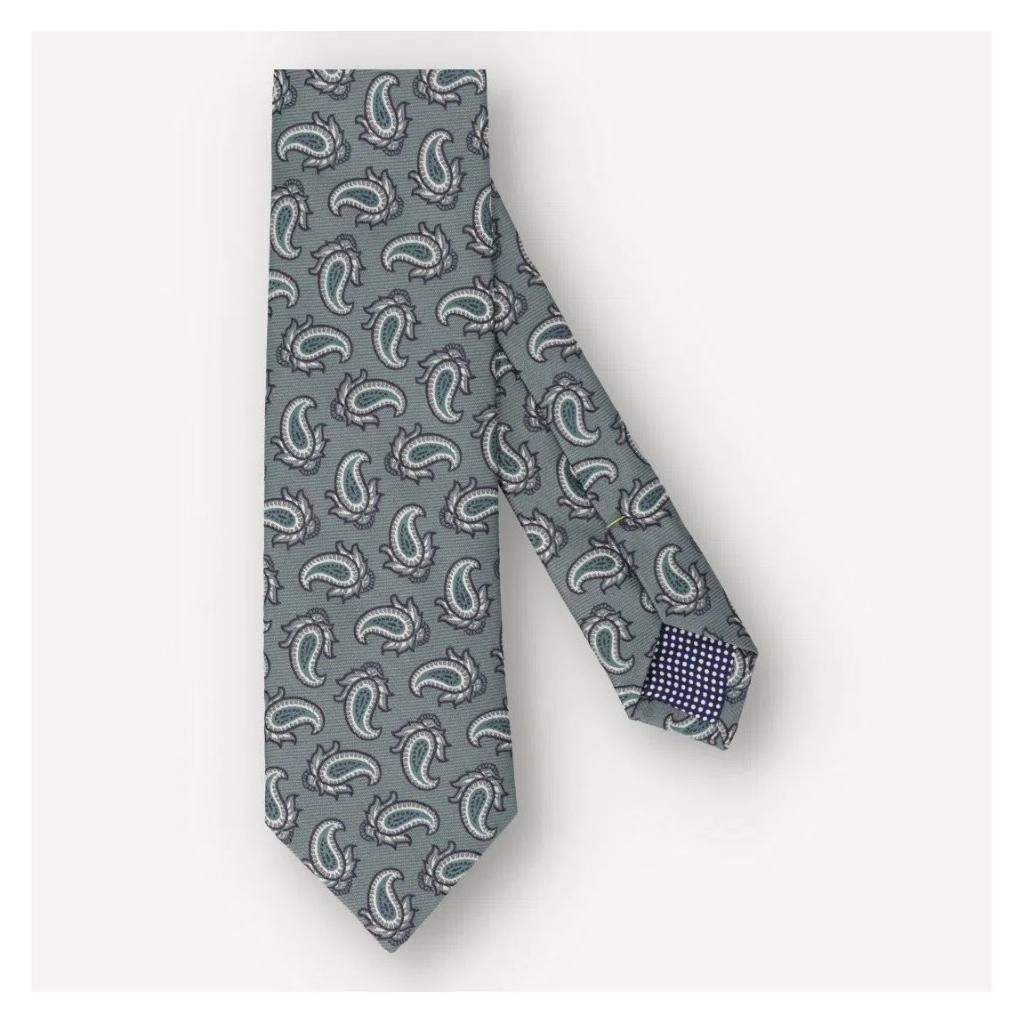 Eton 100% Silk Classic Cut Paisley Tie in Mid Green main product photo