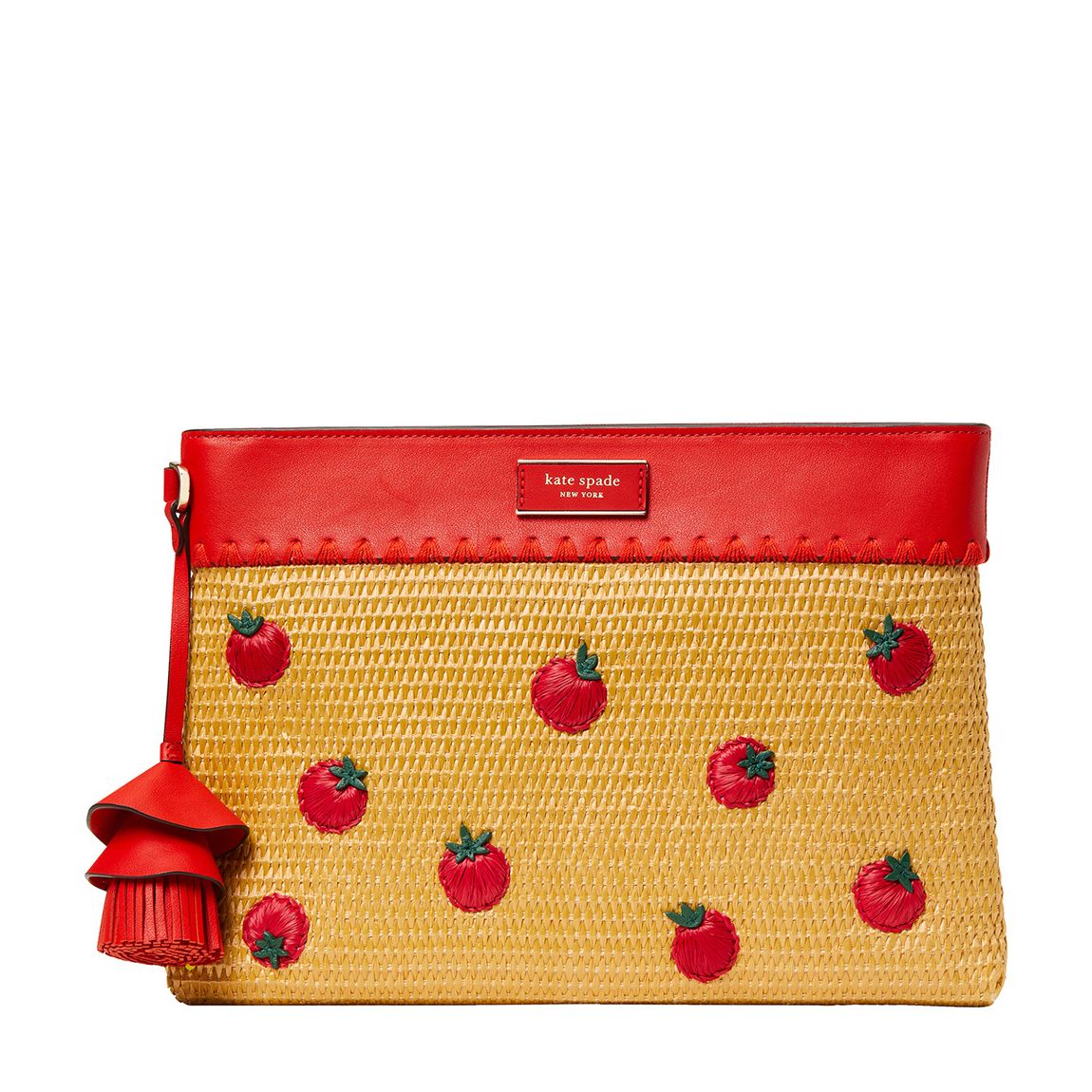 Natural Tomato Embellished Straw Clutch main product photo