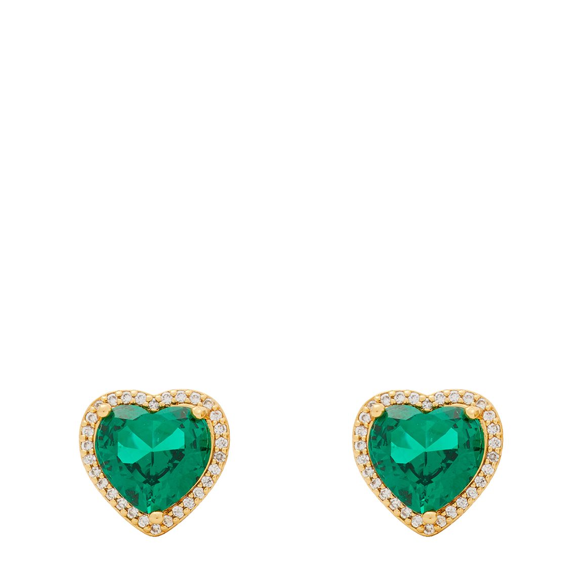 Gold Emerald Pave Heart Stud Earrings main product photo