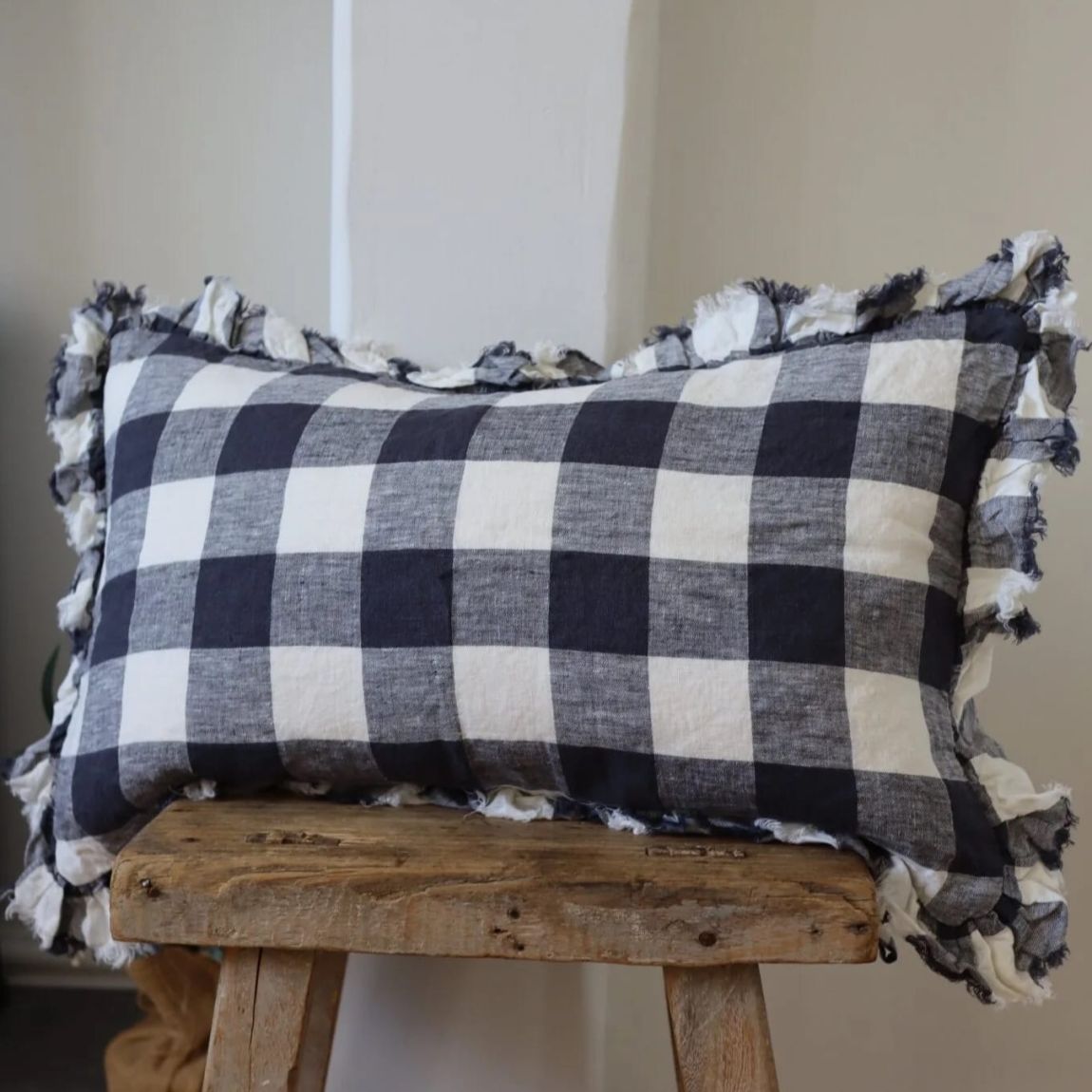 Hallie Navy Check Cushion 50x30 main product photo