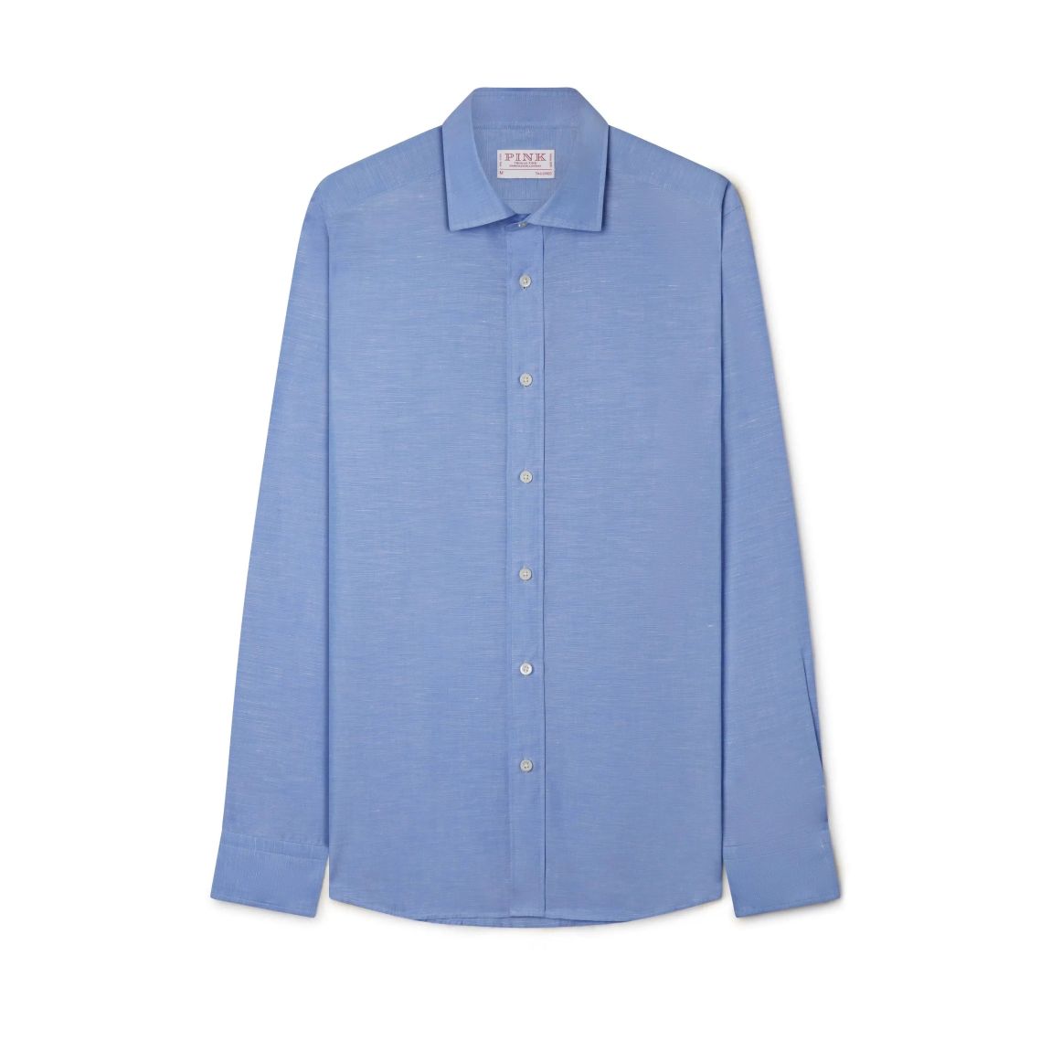 Thomas Pink Tailored Fit Smart Casual Cotton Blend Slub Shirt - Blue main product photo