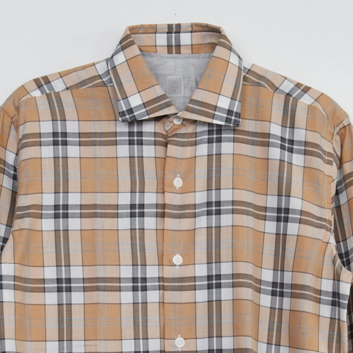 Eleventy Brown and White Check Shirt for Men main product photo