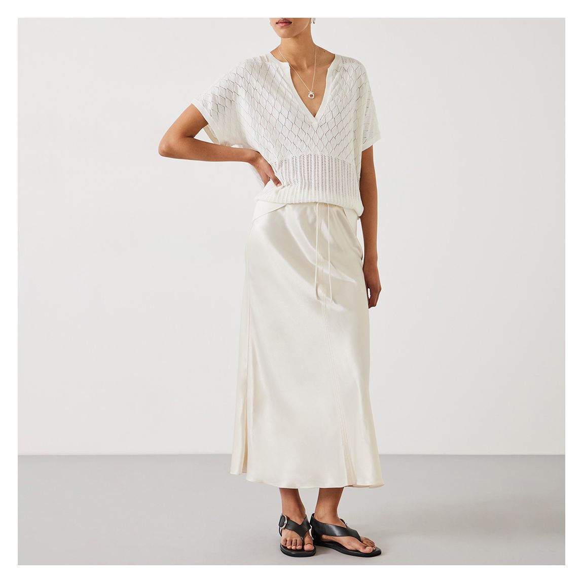White Adeena Pointelle Stitch Knitted Tee