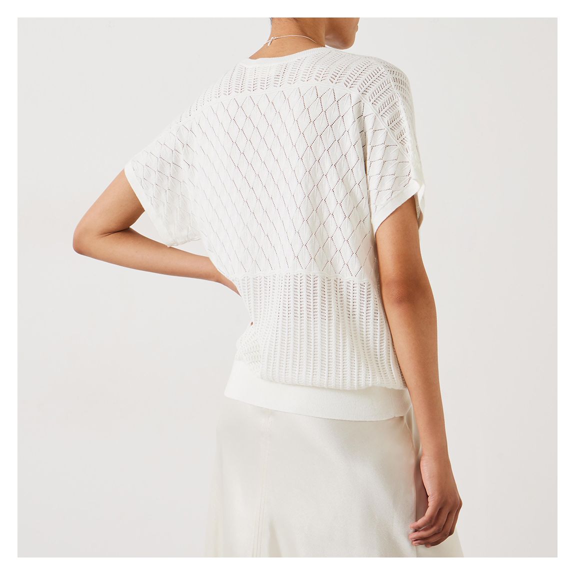 White Adeena Pointelle Stitch Knitted Tee