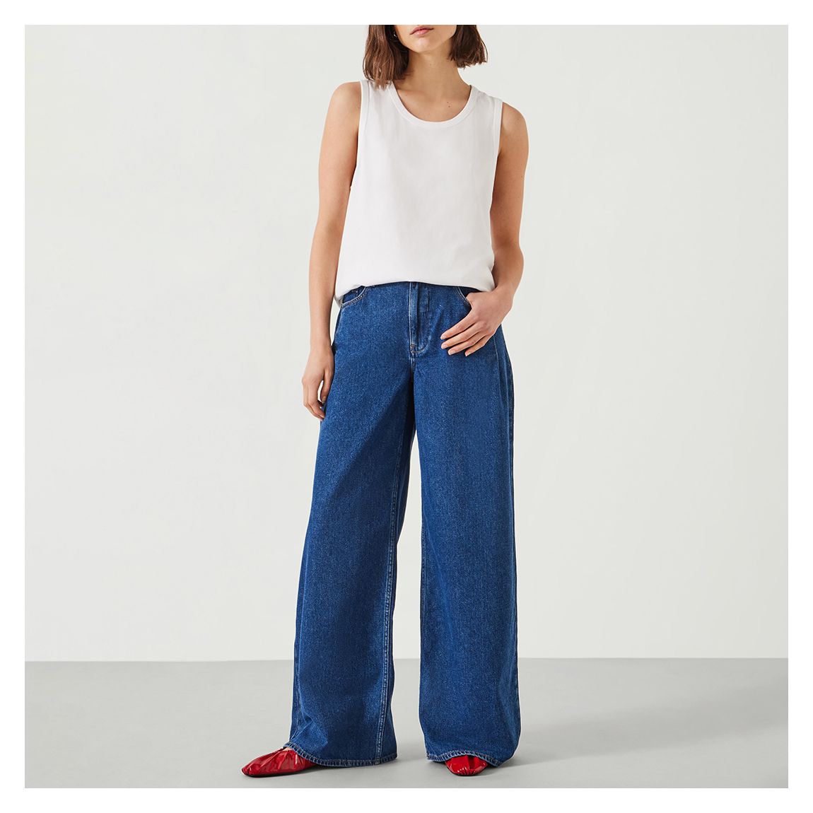 Mid Blue Nova Pintuck Wide Leg Jeans - blue main product photo