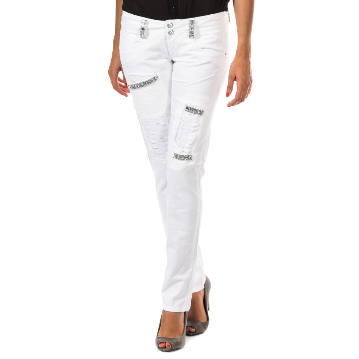 Pantalon long avec ourlets coupe skinny 10DBF0125 femme main product photo