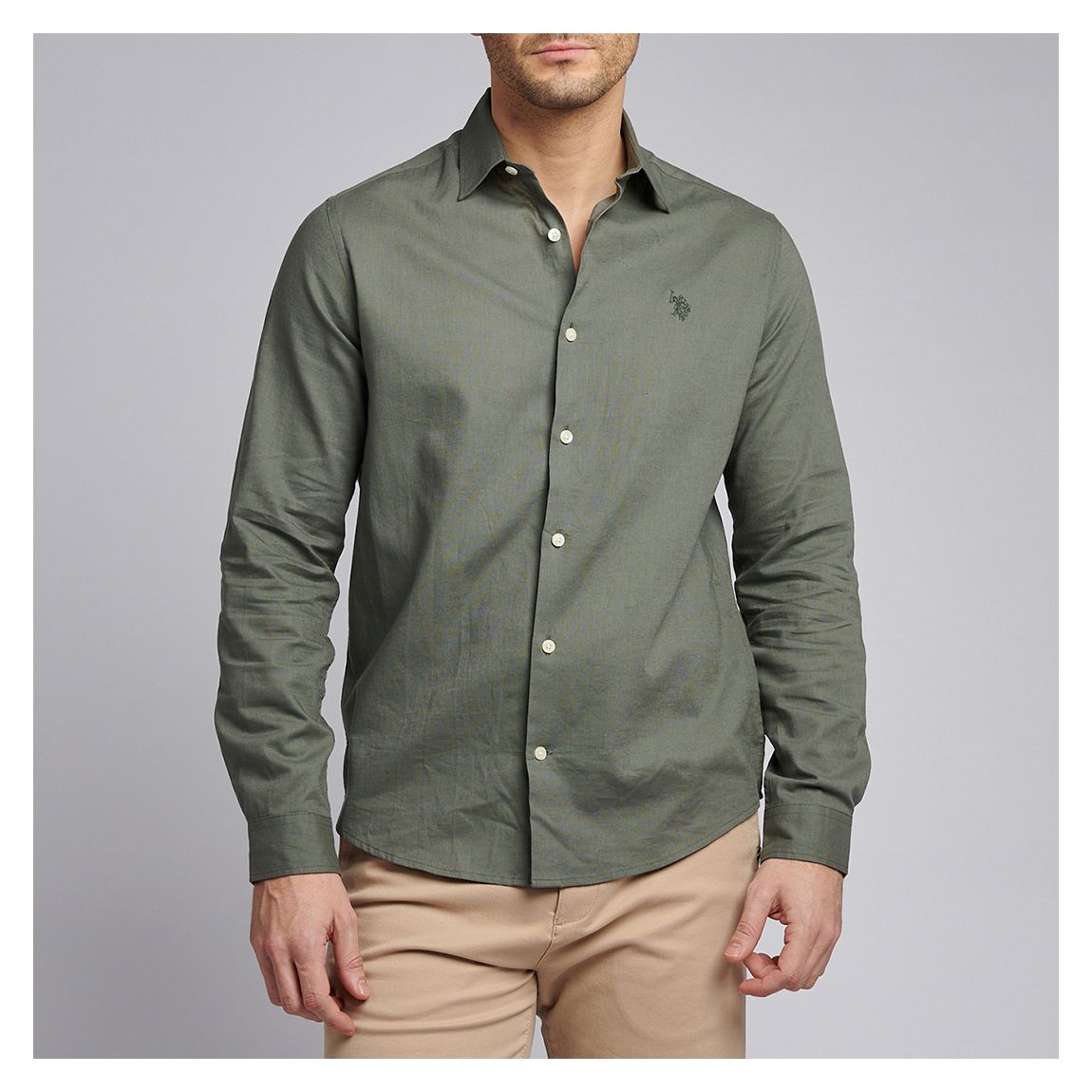 Khaki Linen Blend Shirt main product photo