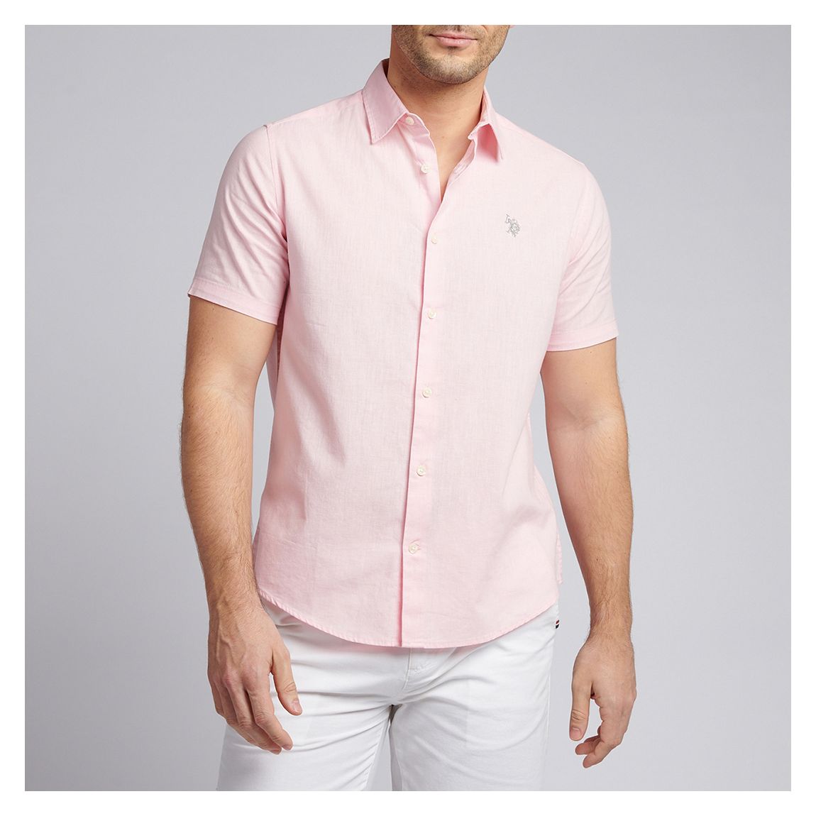 Pink Linen Blend Short Sleeve Shirt main product photo