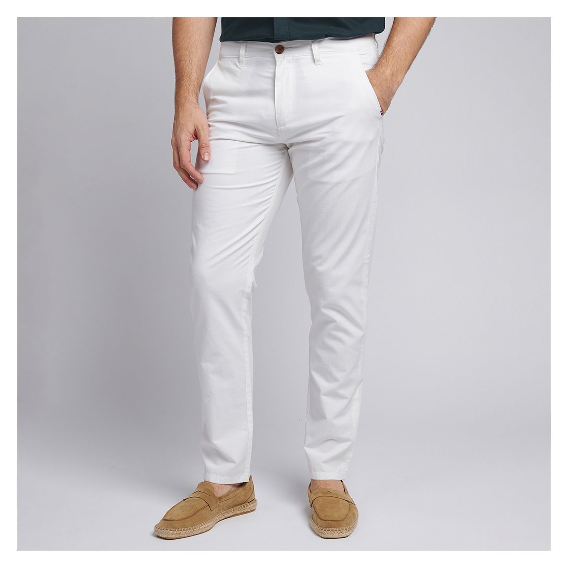 White Linen Blend Tapered Chino Trousers main product photo