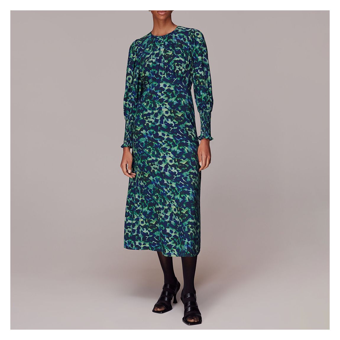 Green/Multi Ink Cheetah Print Midi Dress main product photo