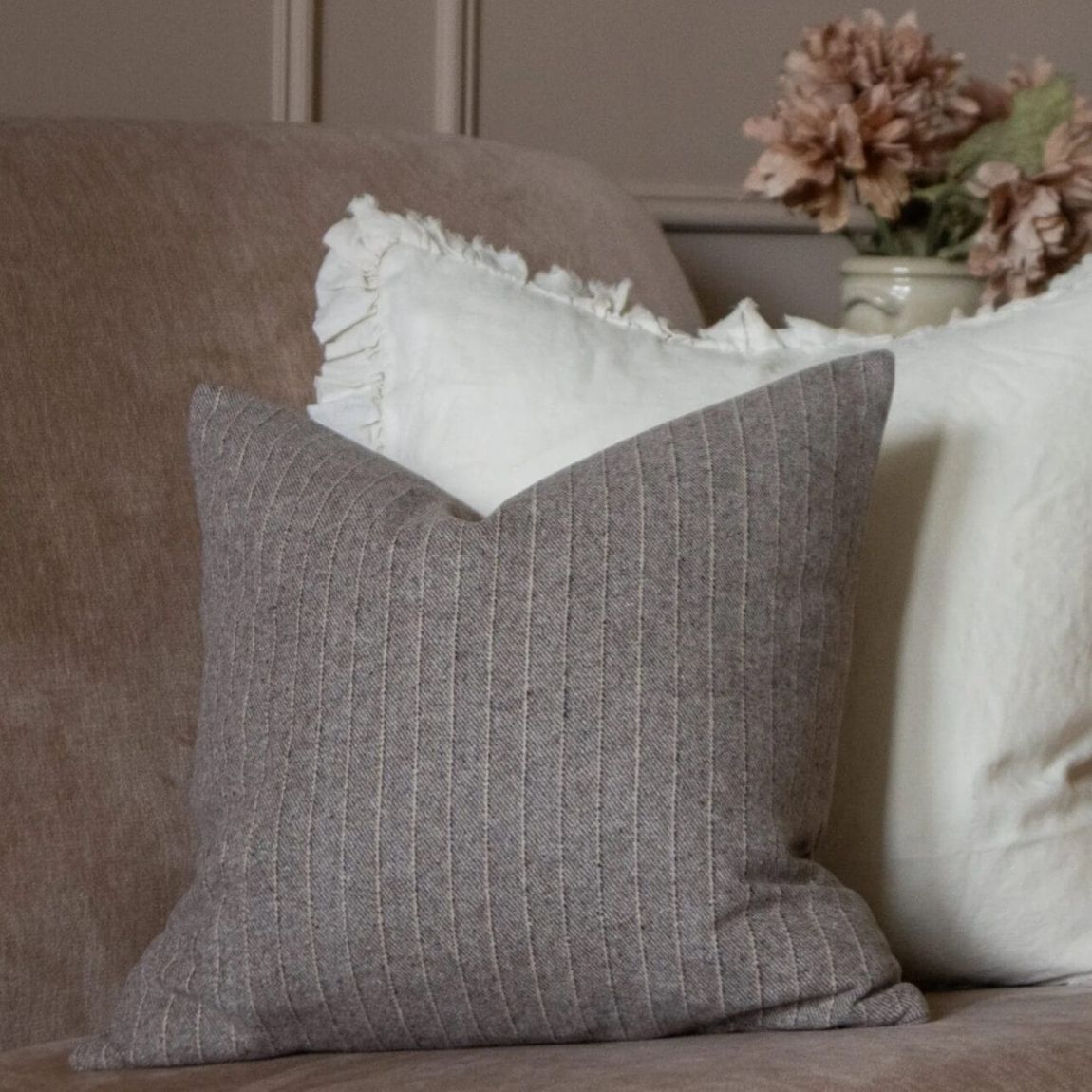 Eva Taupe Stripe Cushion 45x45 main product photo