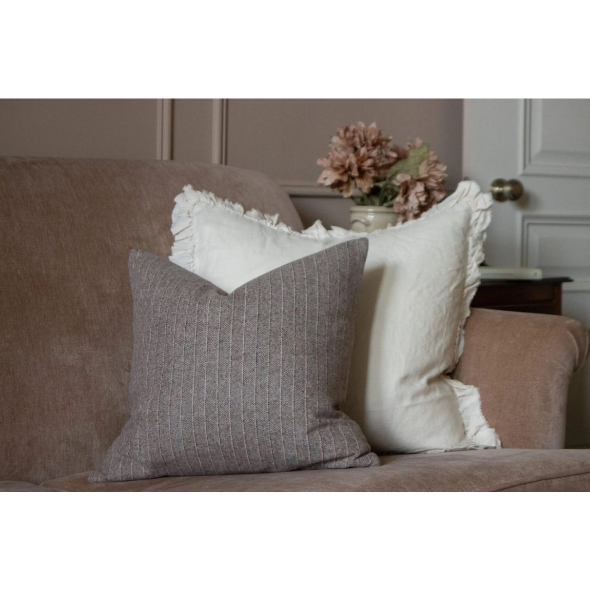 Eva Taupe Stripe Cushion 45x45 main product photo