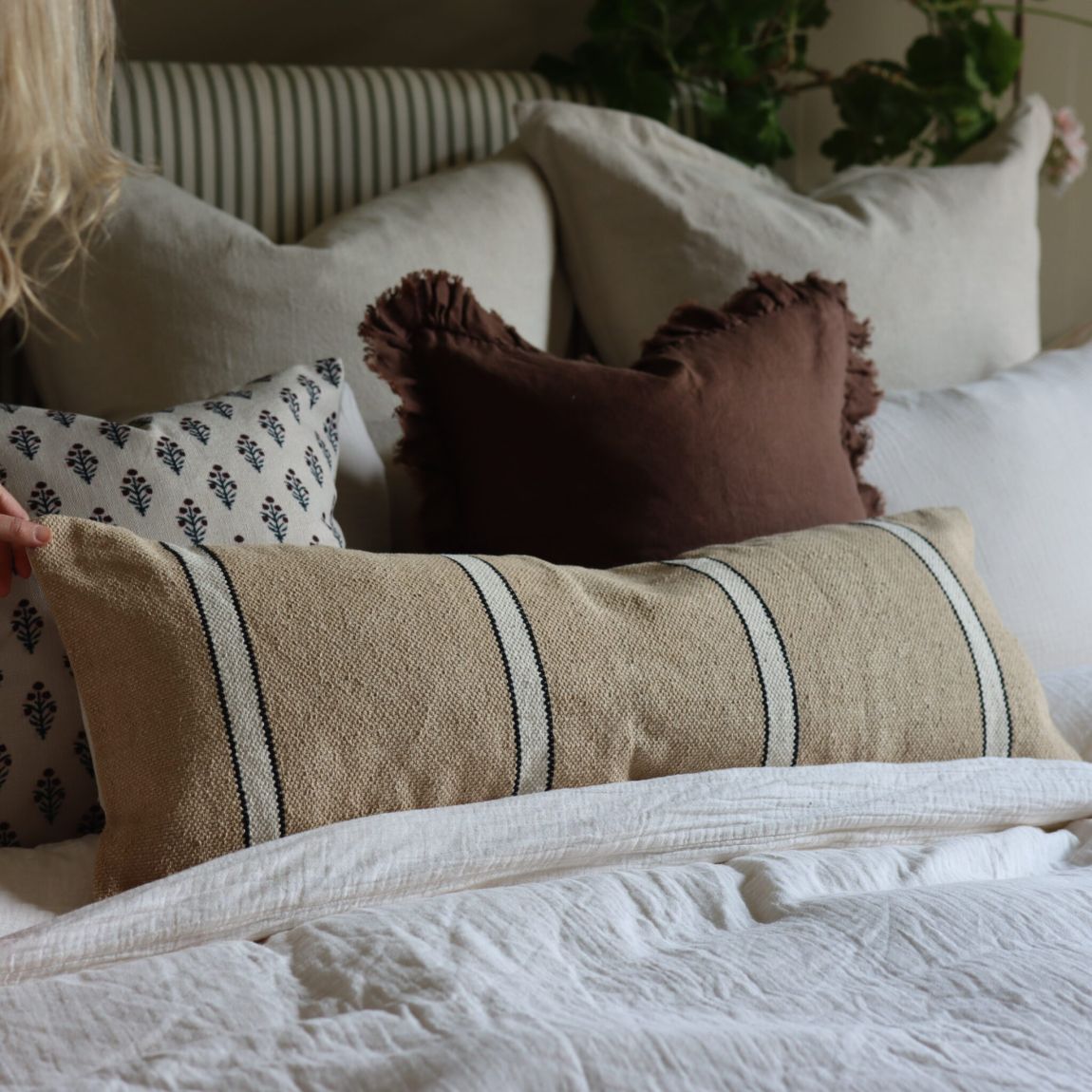 India Beige, Black & Cream Bolster Cushion 80x30 main product photo