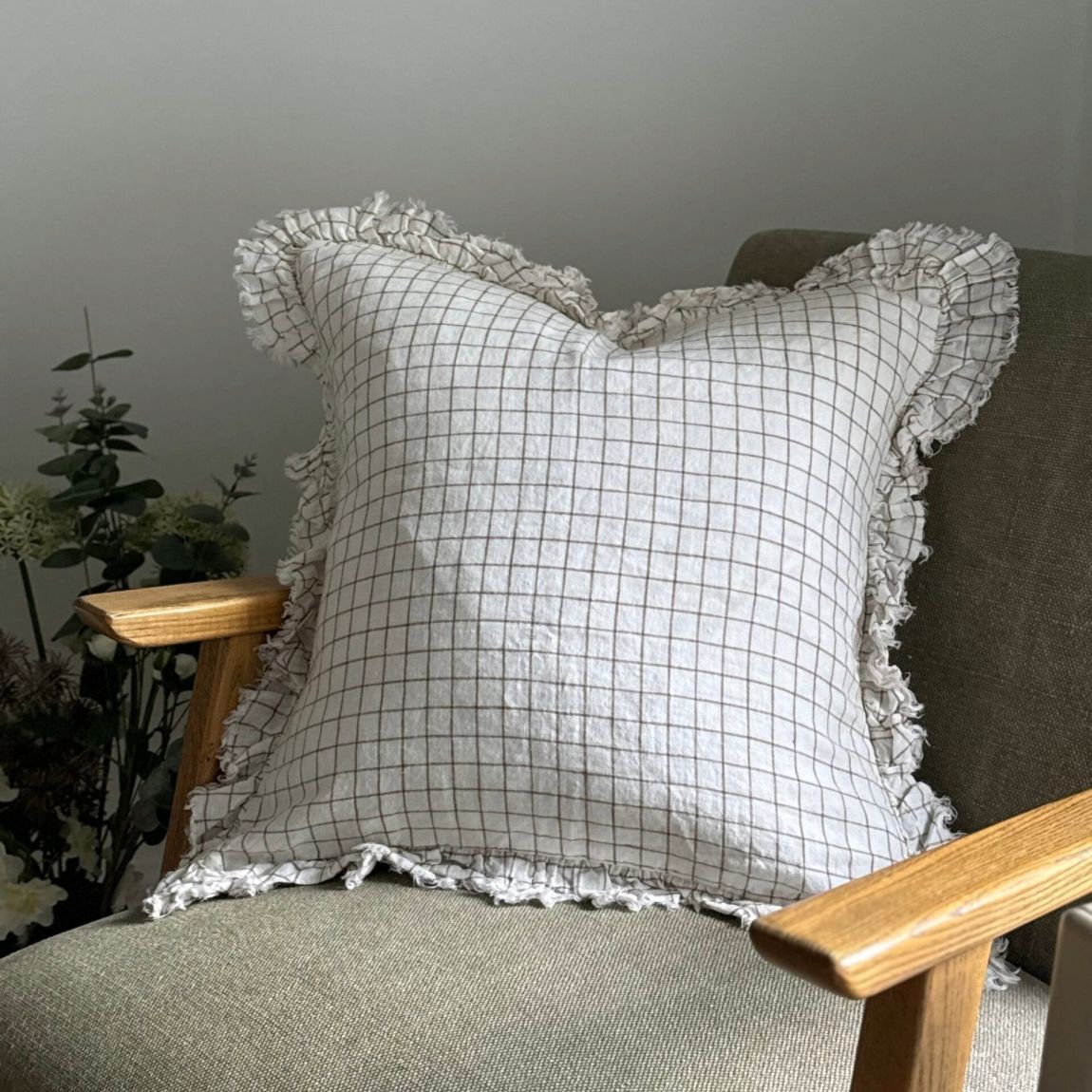 Hallie Brown Check Ruffle Cushion 45x45 main product photo