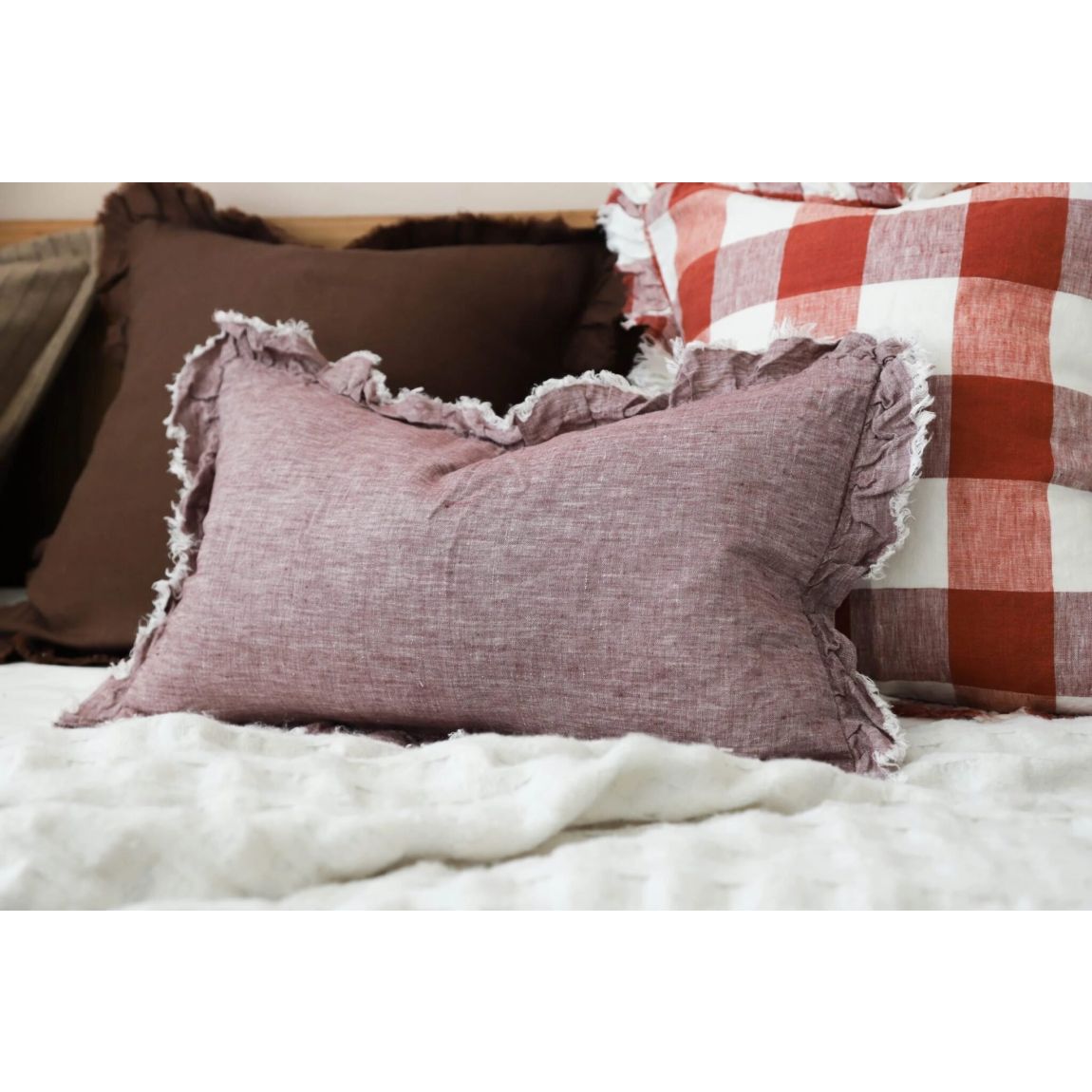 Hallie Washed Plum Linen Cushion 50x30 main product photo