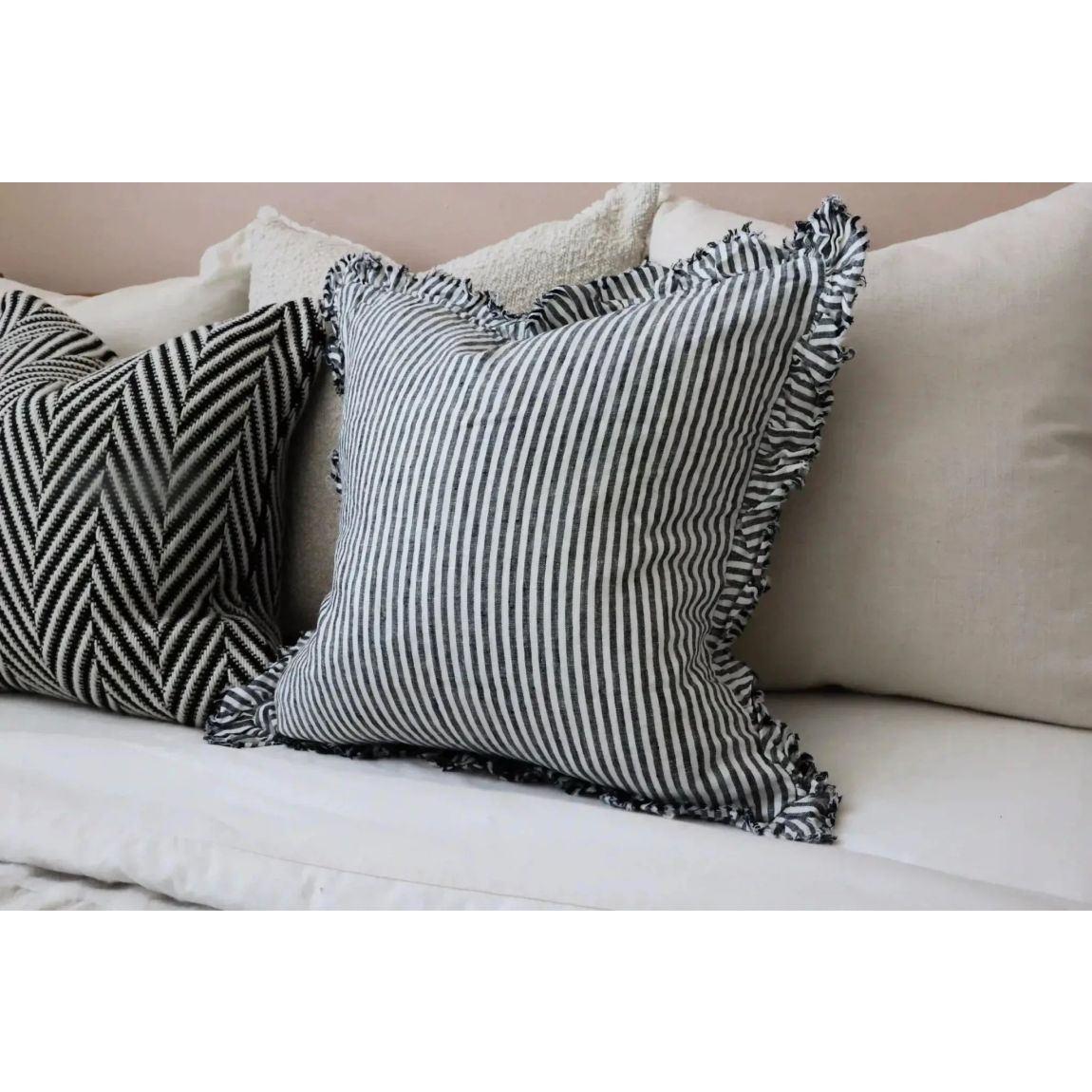 Hallie Charcoal Stripe Ruffle Cushion 53x53 main product photo