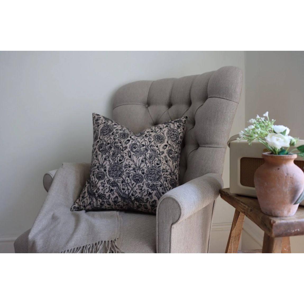 Francesca Black Floral Cushion 45x45 main product photo