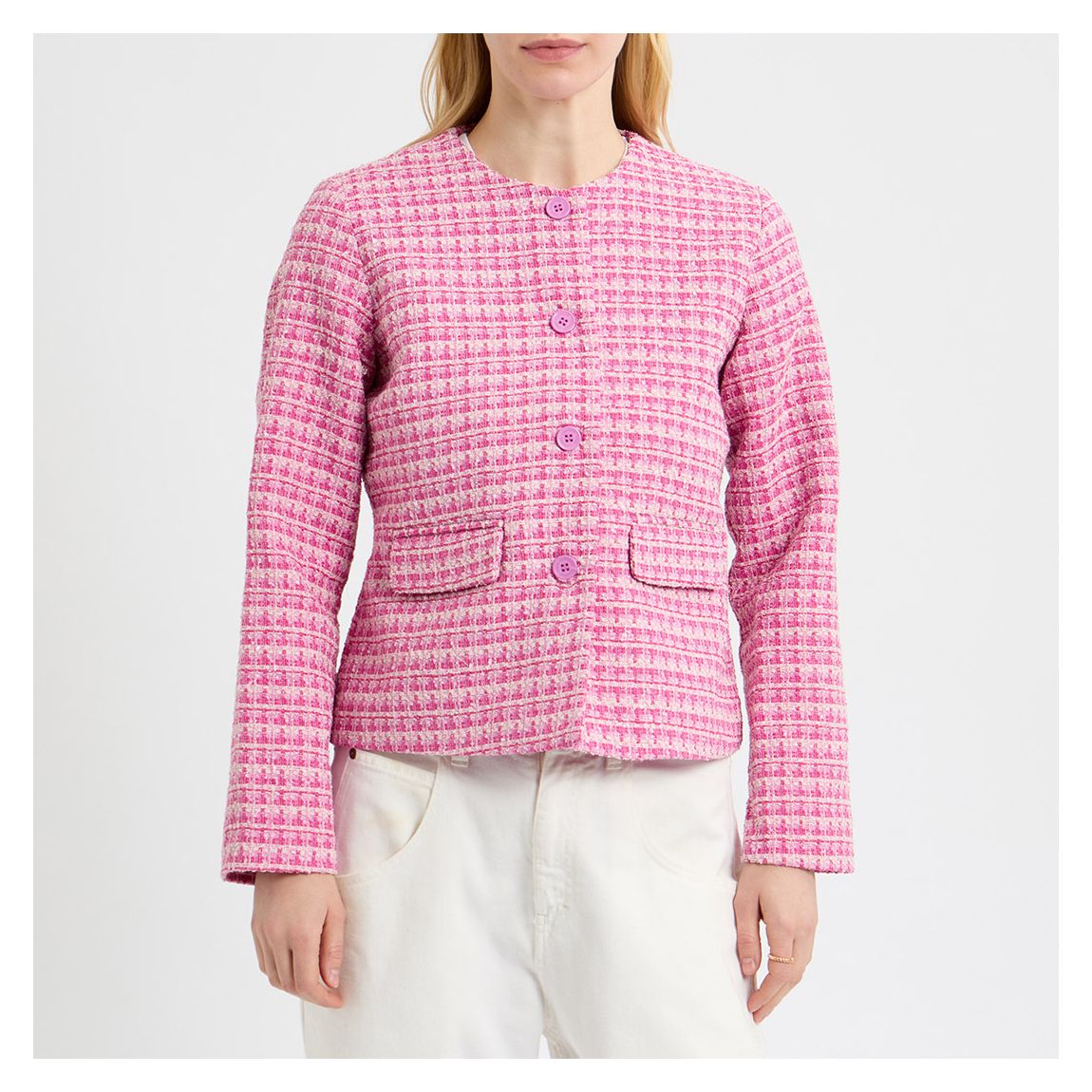 Pink Collarless Classic Jacket main product photo