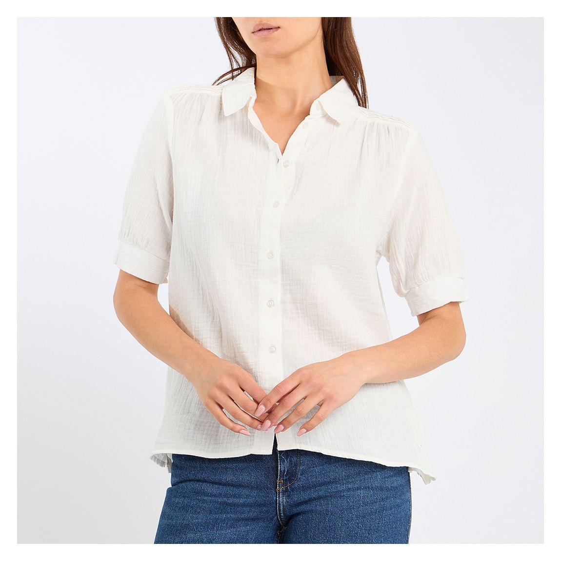 White Short Sleeve Double Cloth Shirt main product photo