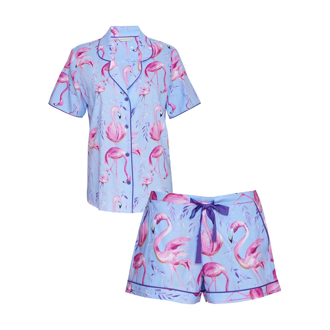 Blue Flamingo Print Pyjama Top And Short main product photo