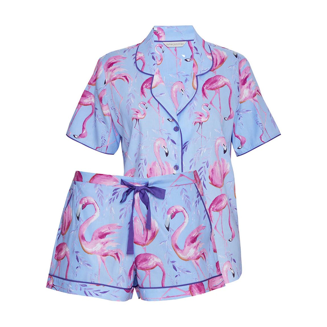 Blue Flamingo Print Pyjama Top And Short main product photo