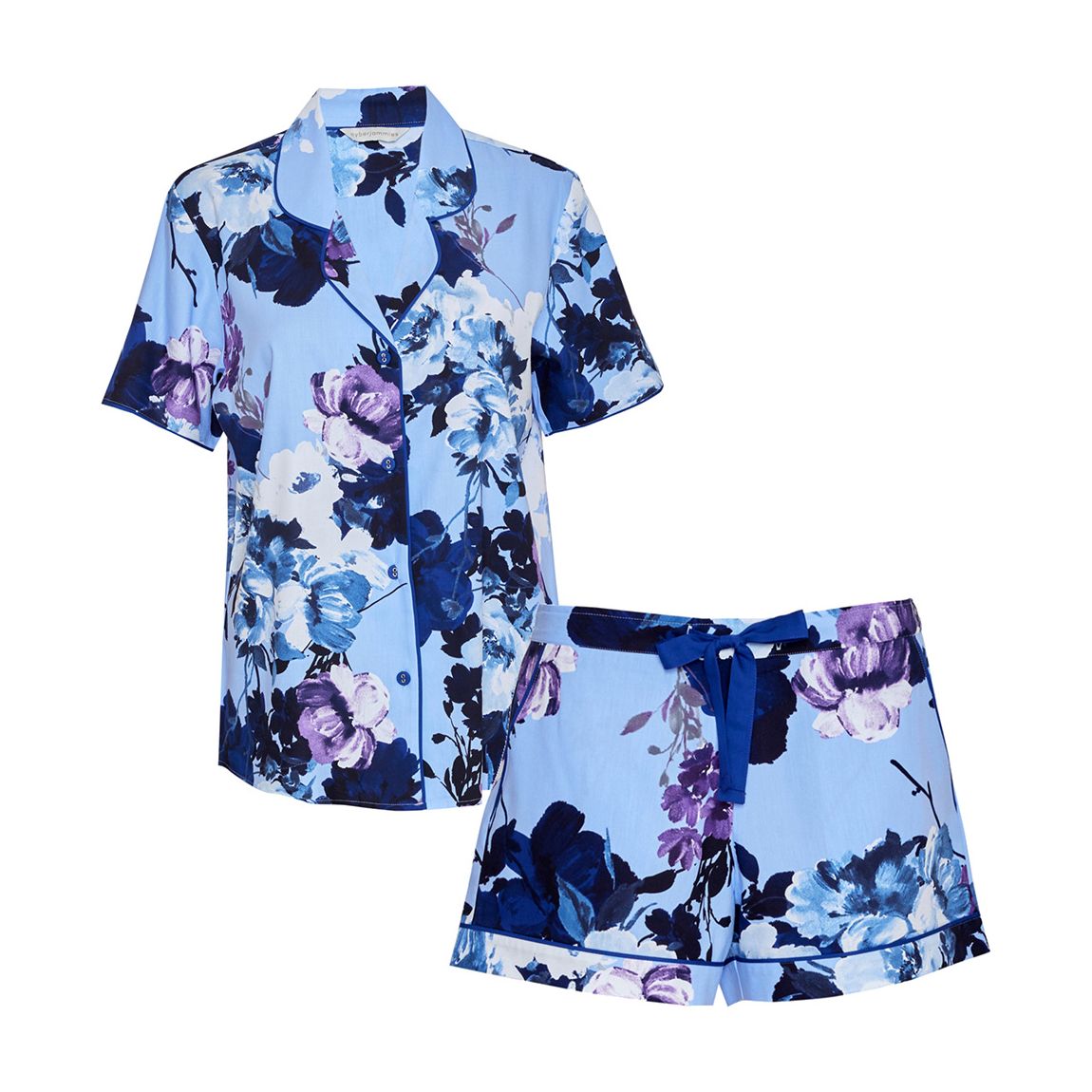 Madeline Light Blue Floral Print Top & Shorts Set main product photo