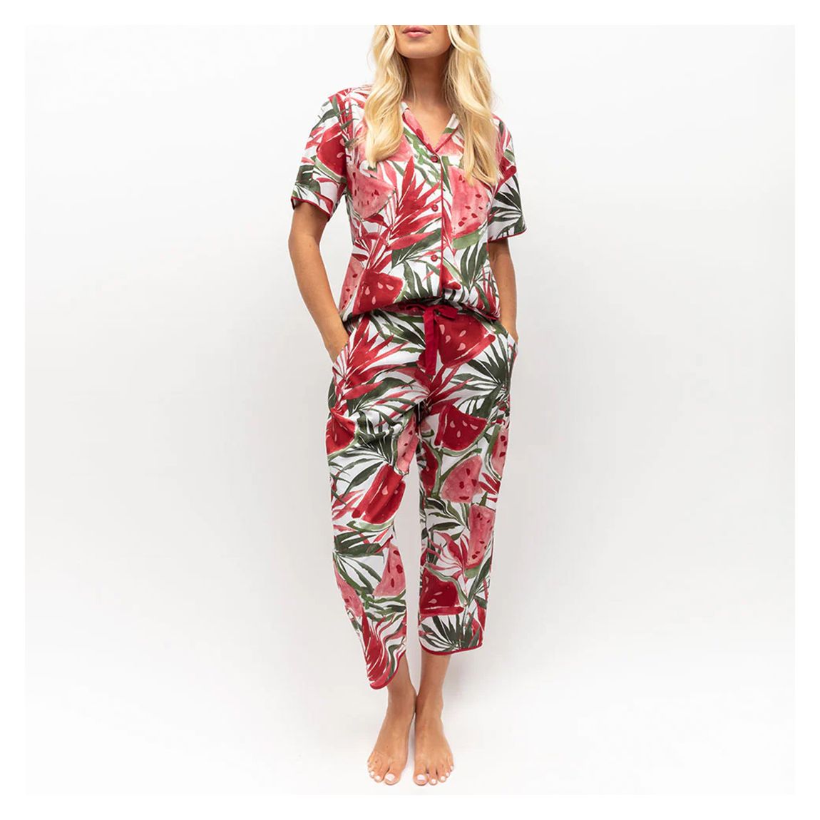 WHITE WATERMELON PRINT CROPPED PYJAMA SET main product photo