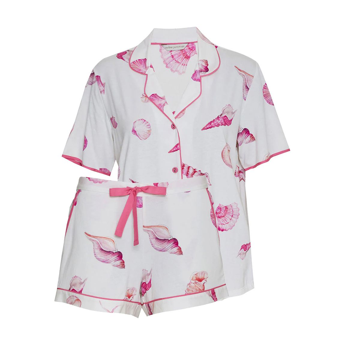 CREAM SHELL PRINTED JERSEY PYJAMA TOP AND SHORT main product photo