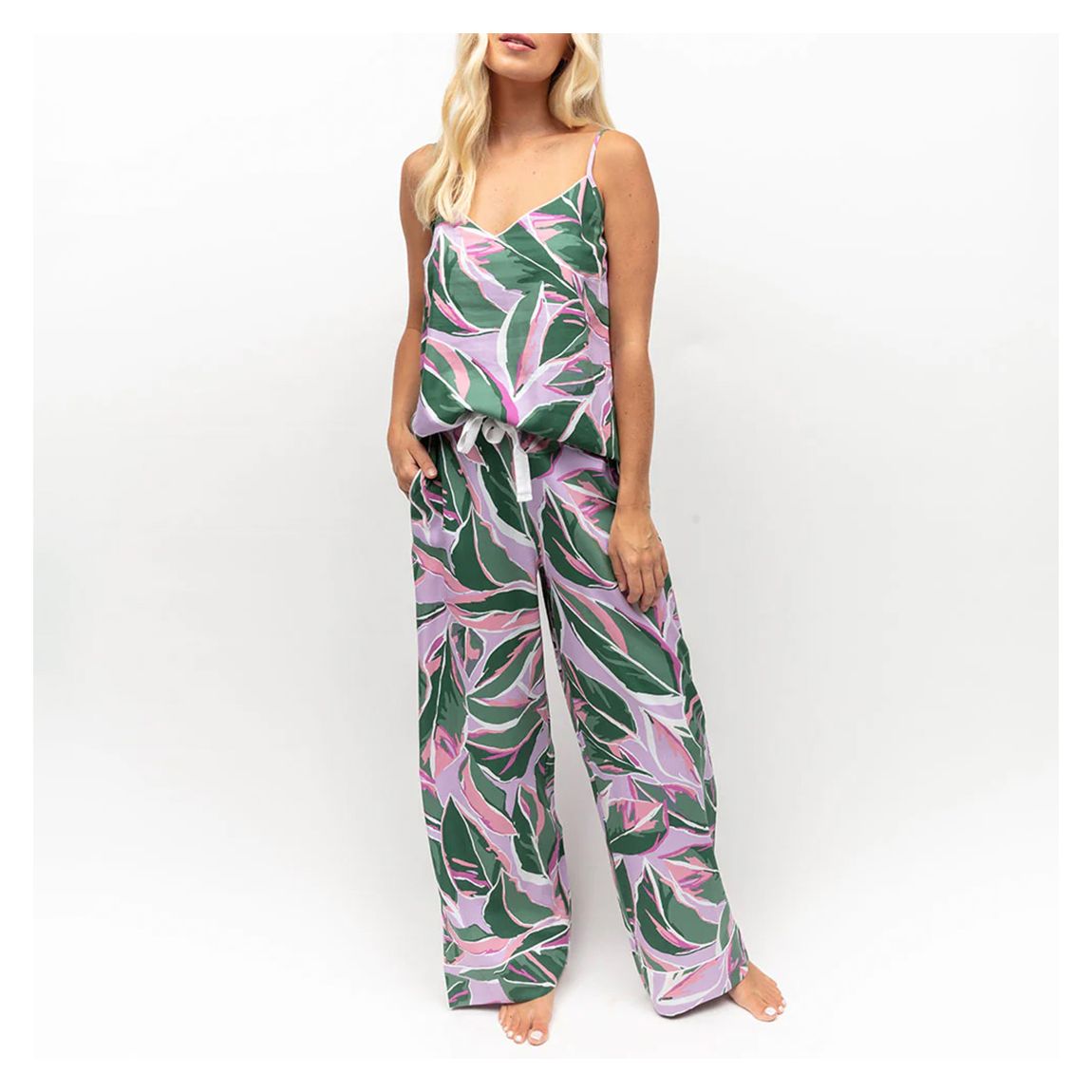 LILAC LEAF PRINT CAMI AND WIDE LEG PYJAMA BOTTOMS main product photo