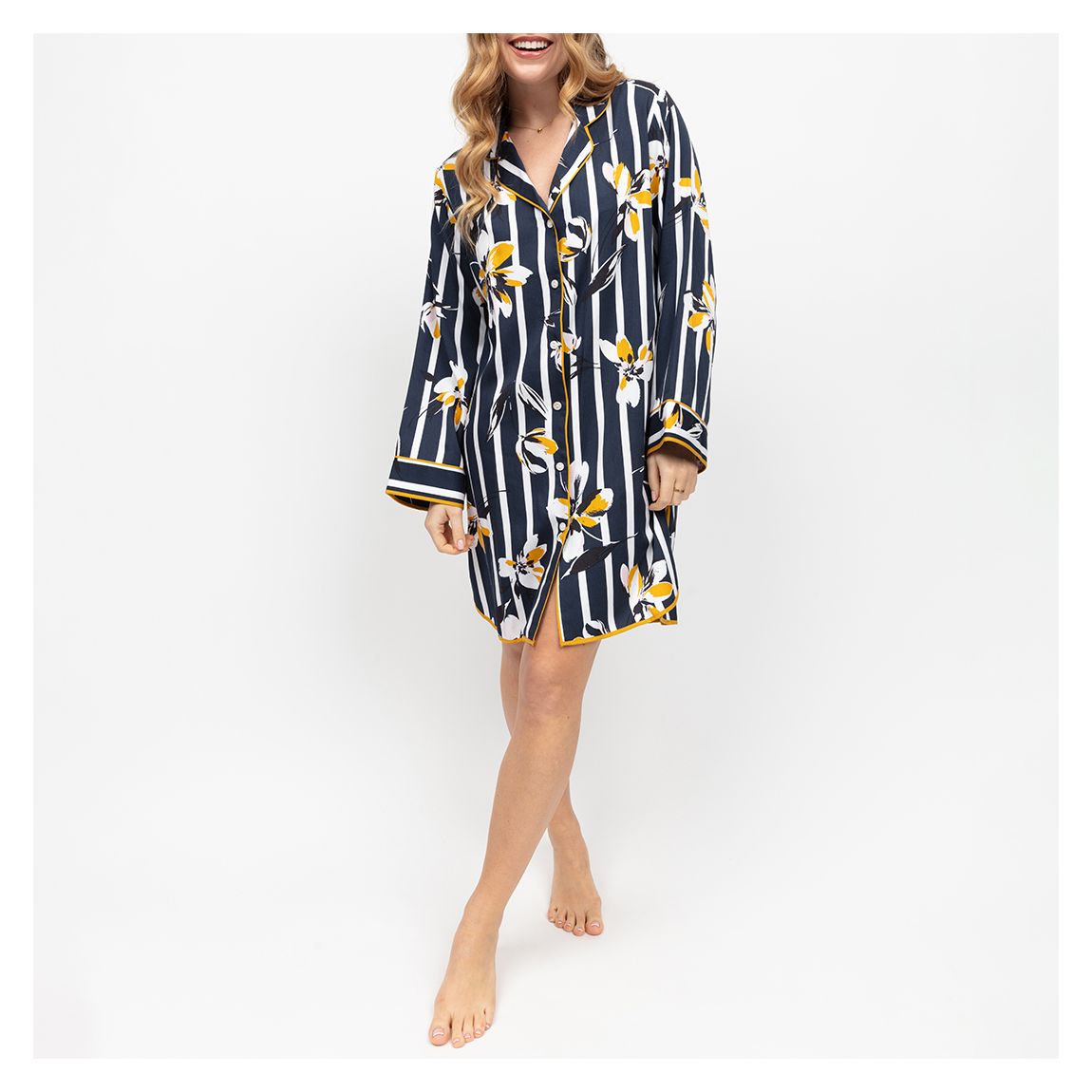 KNIGHTSBRIDGE PRINTED FLORAL STRIPE LONG SLEEVE NIGHTSHIRT main product photo